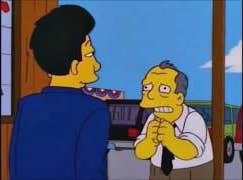 Animated scene from "The Simpsons" featuring characters Frank Grimes and Lenny Leonard in a conversation