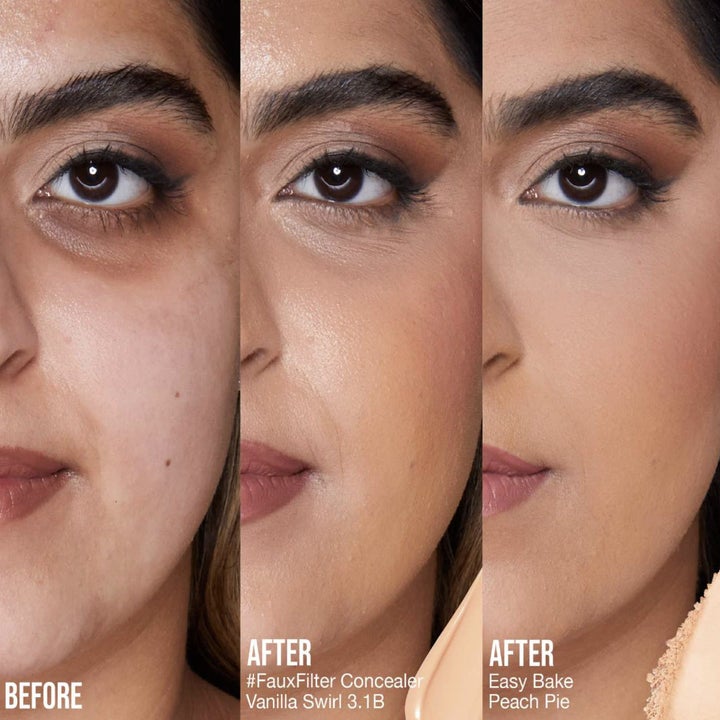 model before and after using the powder