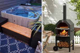 a jacuzzi and a pizza oven