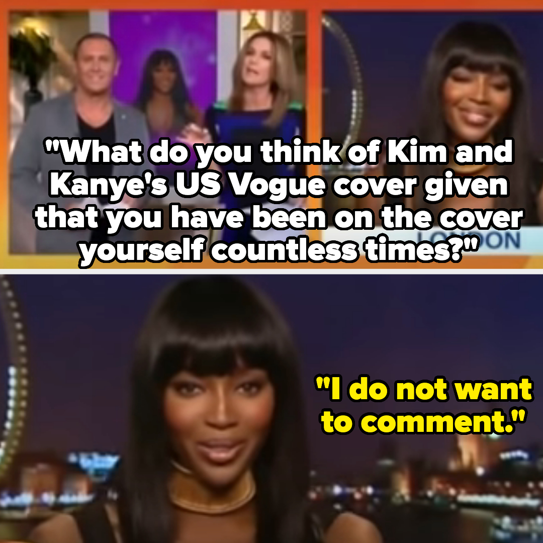 Naomi Campbell responds to a question about Kim and Kanye's US Vogue cover saying, "I do not want to comment."