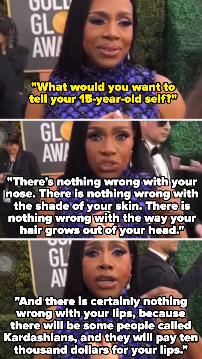 Angela Bassett at Golden Globe Awards: "What would you want to tell your 15-year-old self?" advises self-acceptance, no changes needed for nose, skin, or hair