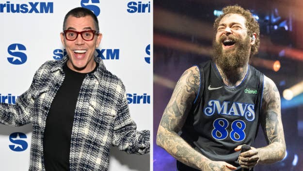 Steve-O in a checkered jacket and Post Malone in a jersey