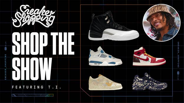 Sneaker Shopping ad for "Shop the Show" featuring T.I. with a variety of sneakers displayed, including various high-top and low-top styles