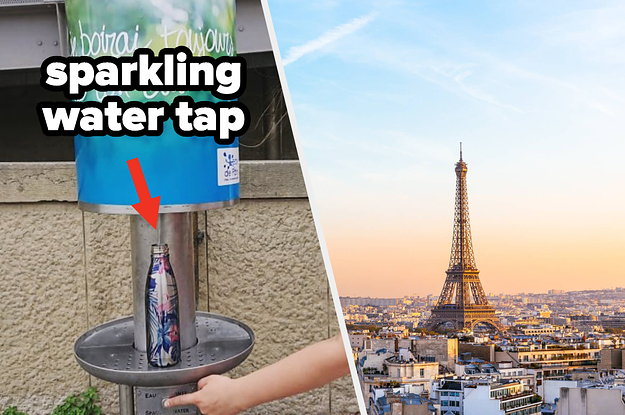 free sparkling water tap an the Eiffel tower