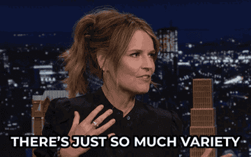 Savannah Guthrie speaking animatedly on a talk show set, wearing a black blouse. The text overlay says, "THERE'S JUST SO MUCH VARIETY."
