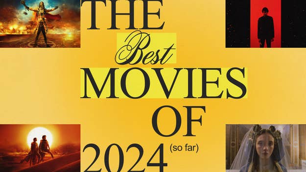 Cover image featuring text "The Best Movies of 2024 (so far)" with movie stills. Top left: warrior in epic setting, top right: person in black, bottom left: two figures at sunset, bottom right: woman in regal attire