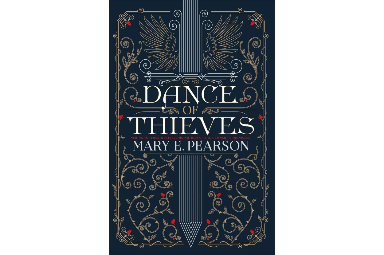 Cover of the book titled "Dance of Thieves" by Mary E. Pearson featuring intricate ornamental designs surrounding the title