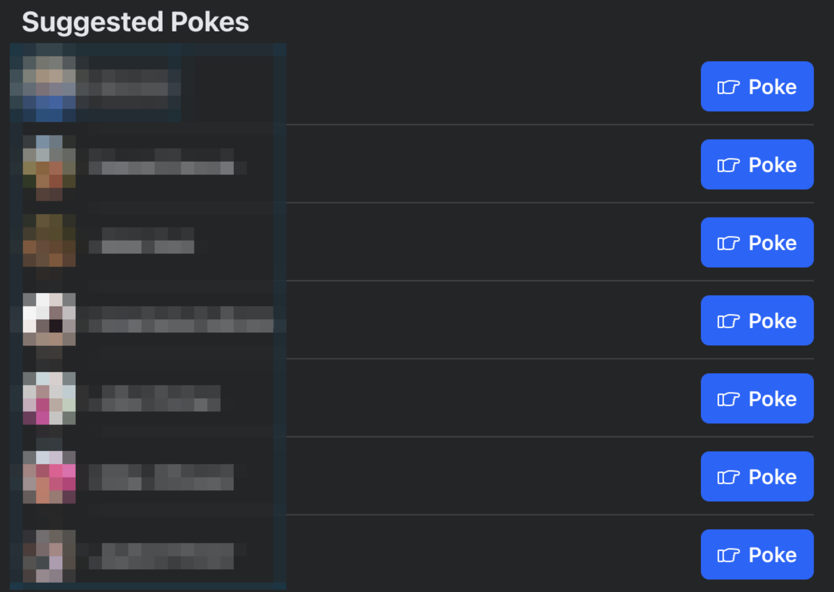 A list titled "Suggested Pokes" with names.
