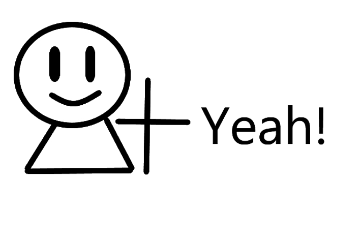 笑顔のシンプルなイラストと「Yeah!」の文字。
