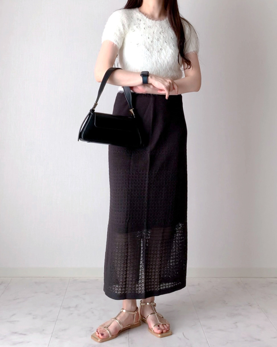 しまむらのおすすめファッションアイテム「HKAcスカシニットSK87」