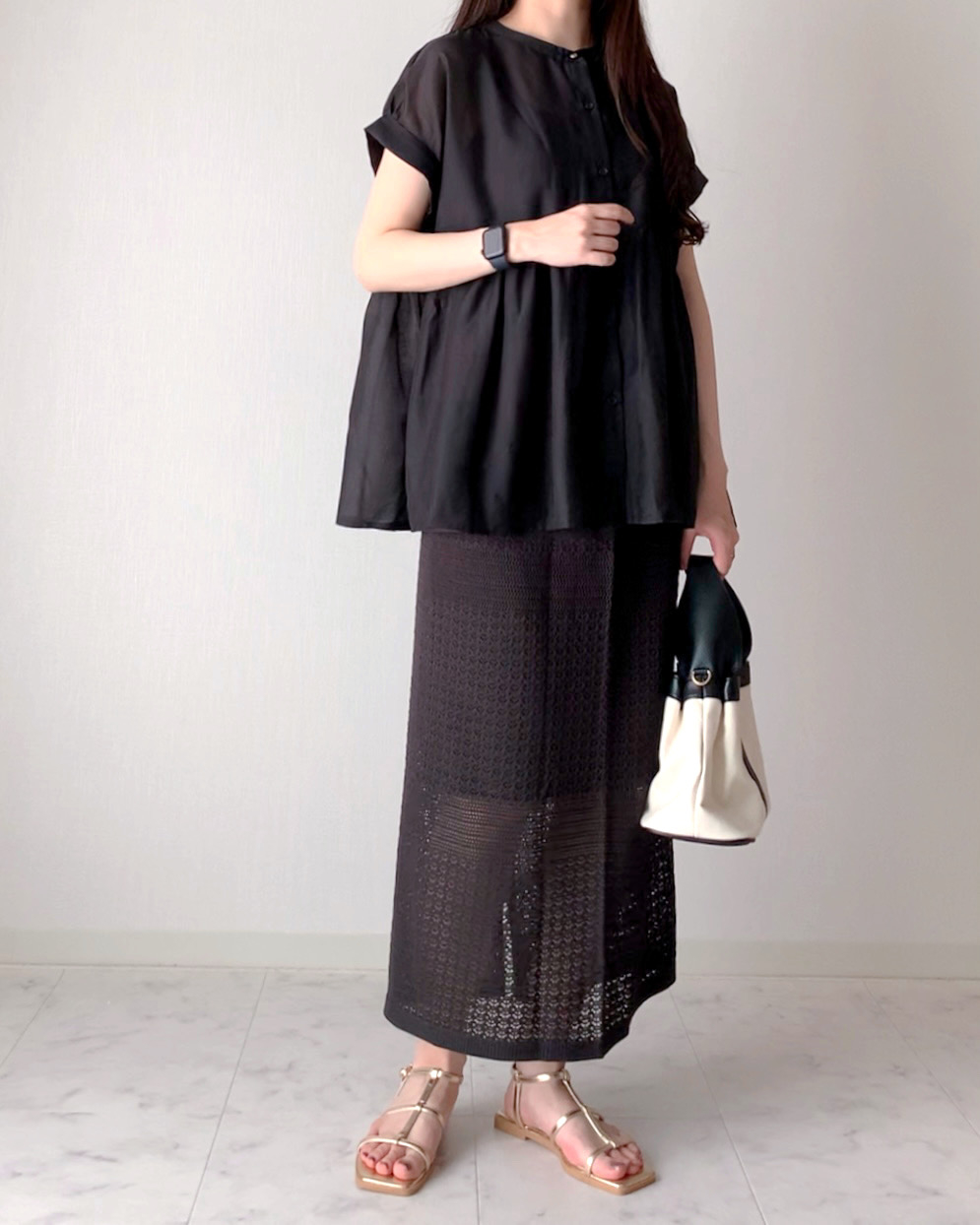 しまむらのおすすめファッションアイテム「HKAcスカシニットSK87」のコーディネート