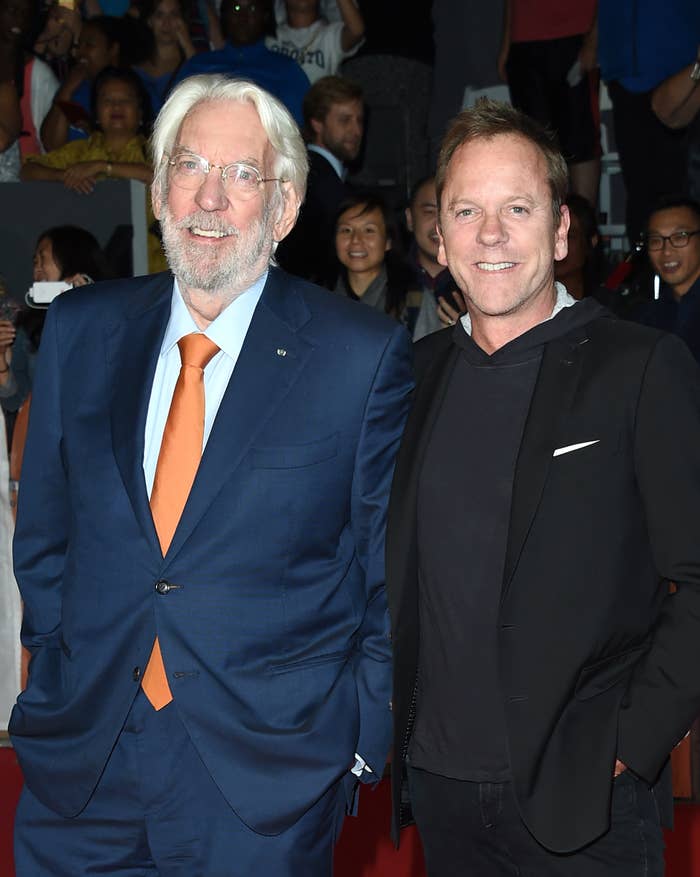 Donald Sutherland and Kiefer Sutherland smile at an event