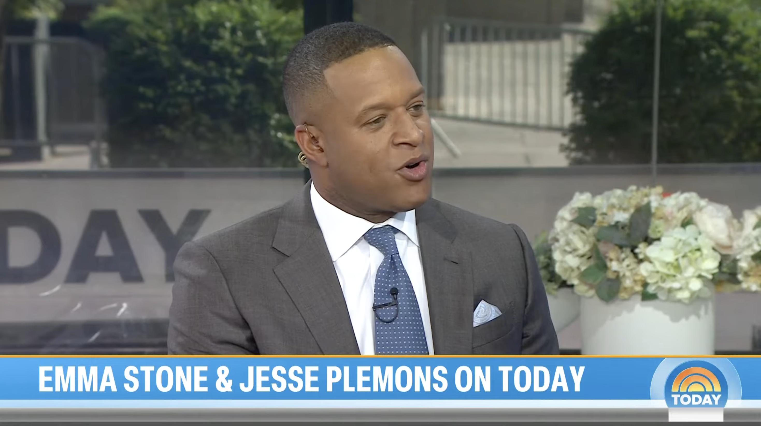 A man in a suit speaks on the &quot;Today&quot; show set. Text on screen: &quot;Emma Stone &amp;amp; Jesse Plemons on Today.&quot;