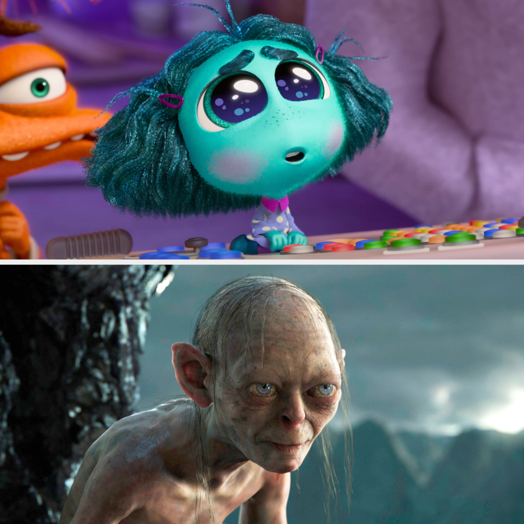 Side-by-side of Envy in "Inside Out 2" and Gollum in "Lord of the Rings"