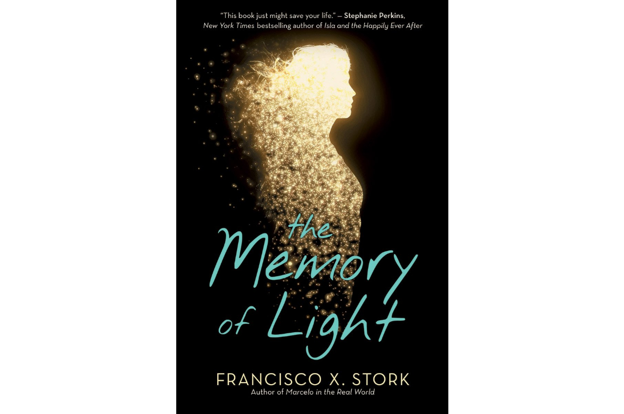Cover of "The Memory of Light" by Francisco X. Stork, featuring a glowing silhouette of a woman against a black background