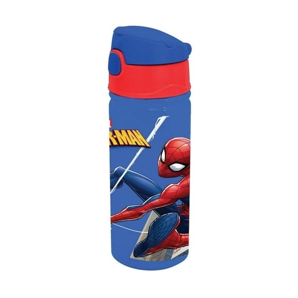 Spider-Man-themed water bottle featuring an image of Spider-Man in an action pose