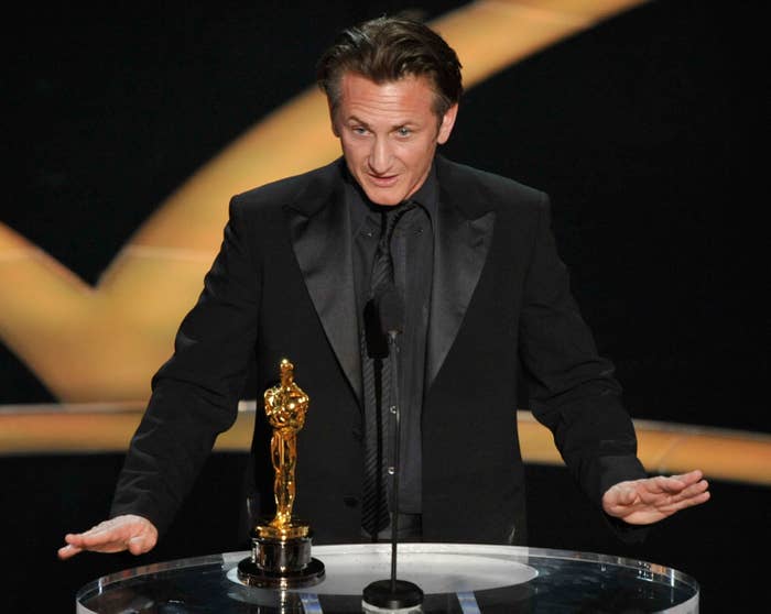 Sean Penn accepting his Oscar in 2009