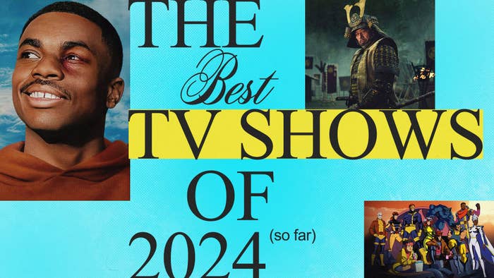 Cover image for an article titled &quot;The Best TV Shows of 2024 (so far)&quot; with a photo of Vince Staples, a character from a samurai show, and a group from an animated series