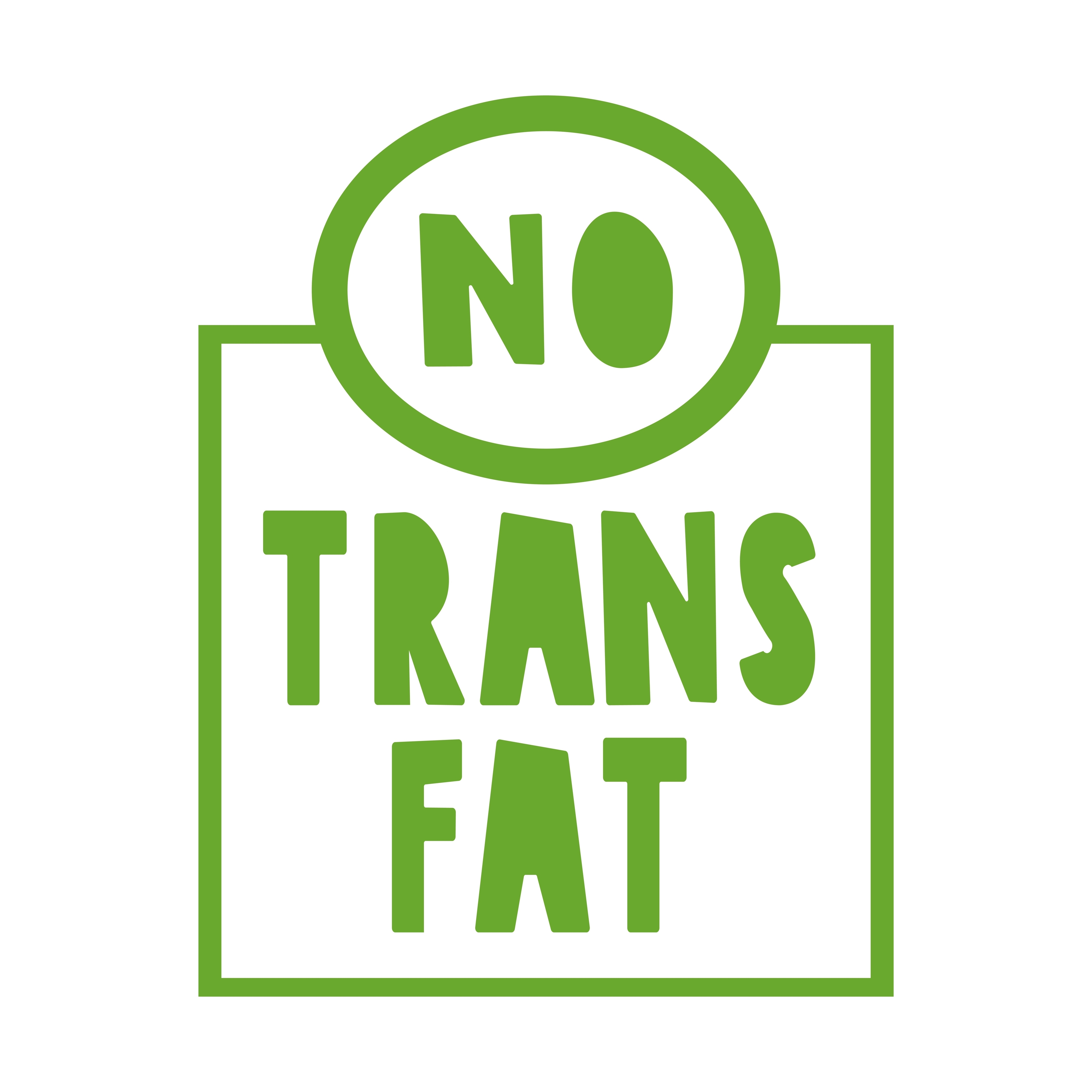 The image contains text, &quot;No Trans Fat,&quot; in stylized green font