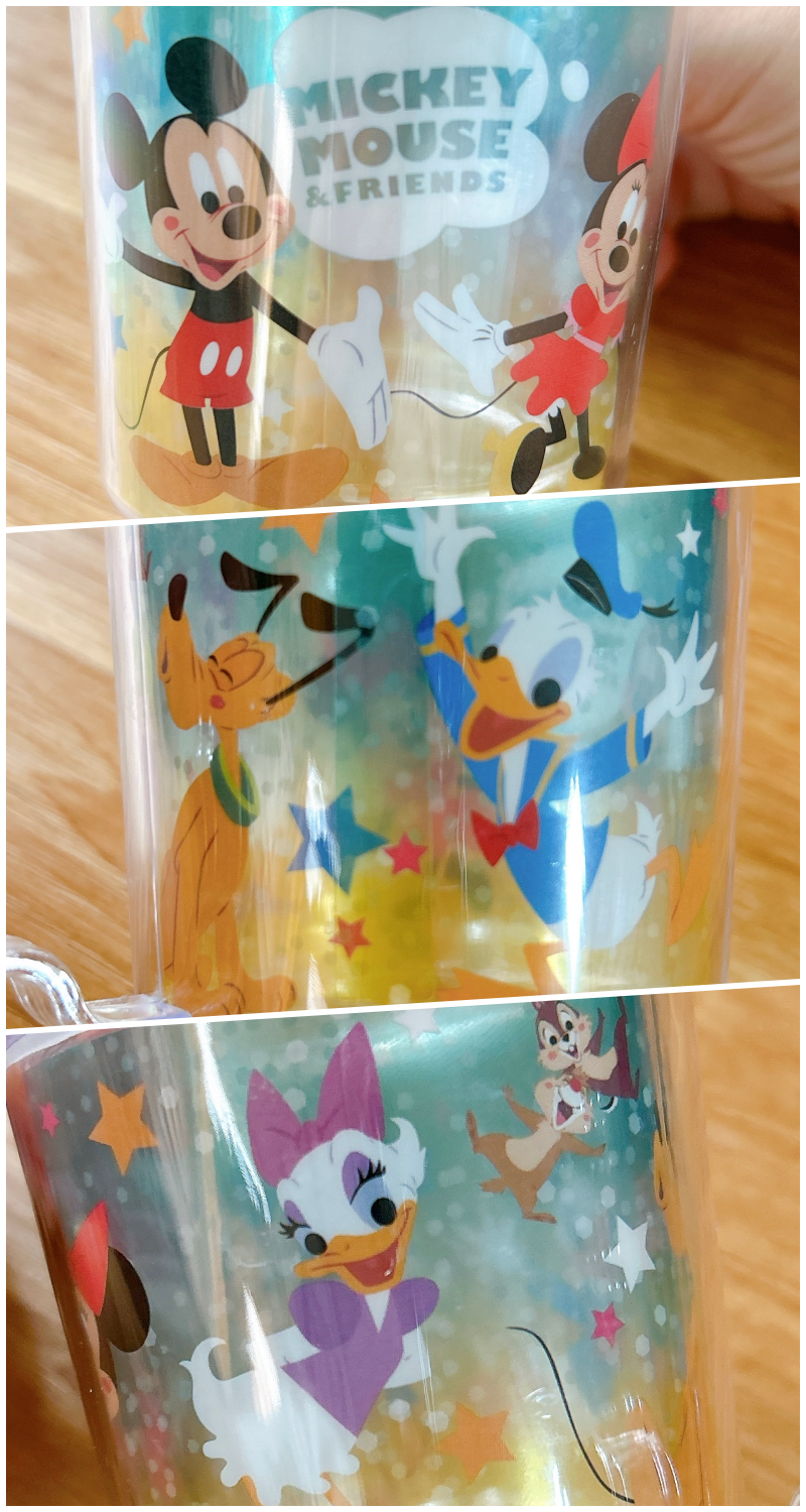 Seria（セリア）のおすすめディズニーグッズ「プリントフィルム入りマグカップ スタッキングタイプ／ミッキー＆フレンズ／カラフル」