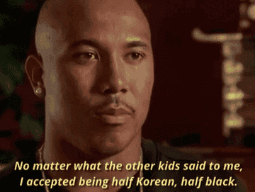 Former NFL player Hines Ward saying, "No matter what the other kids said to me, I accepted being half Korean, half black"