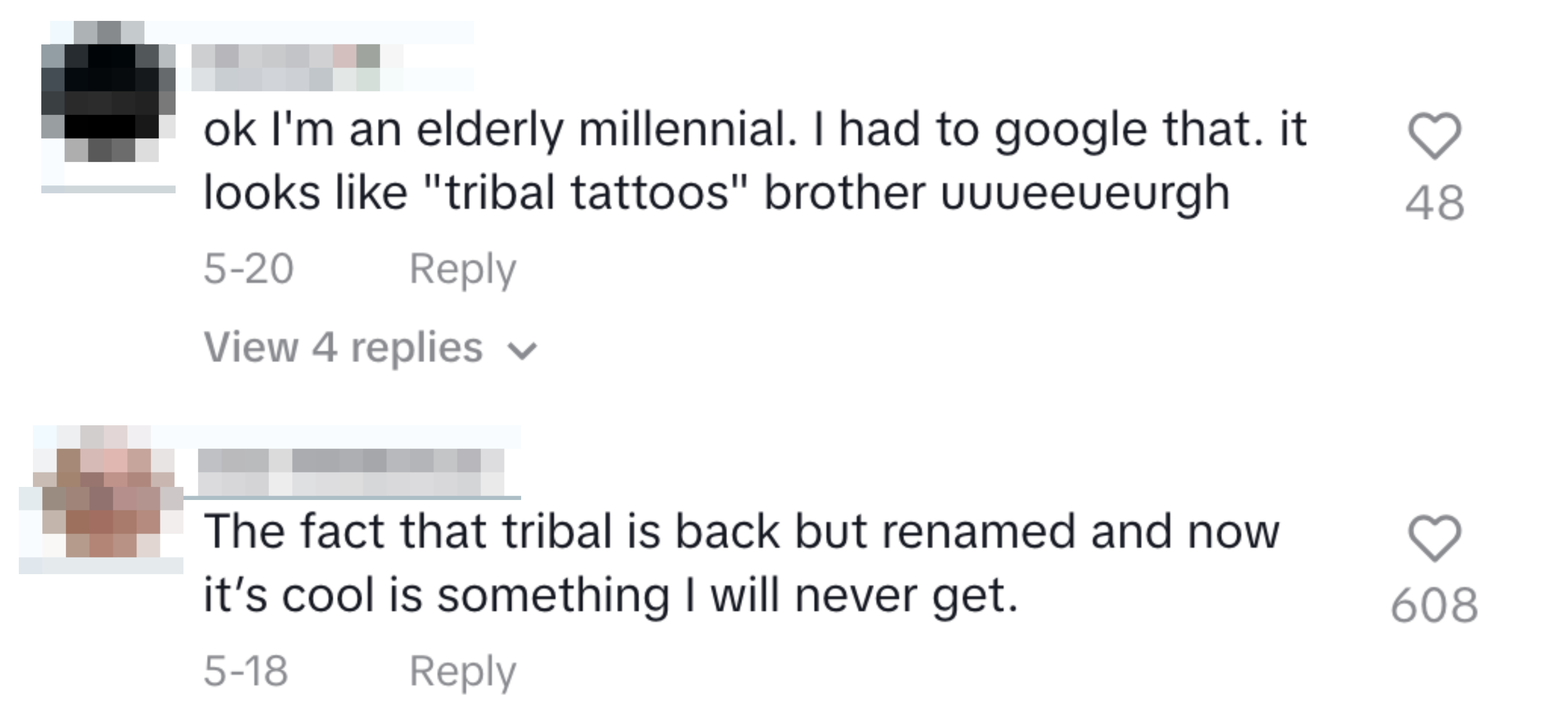 Comments on a post: Bonny says, "It looks like tribal tattoos, brother." Dan Whitelock says, "The fact that tribal is back but renamed and now it’s cool is something I will never get."