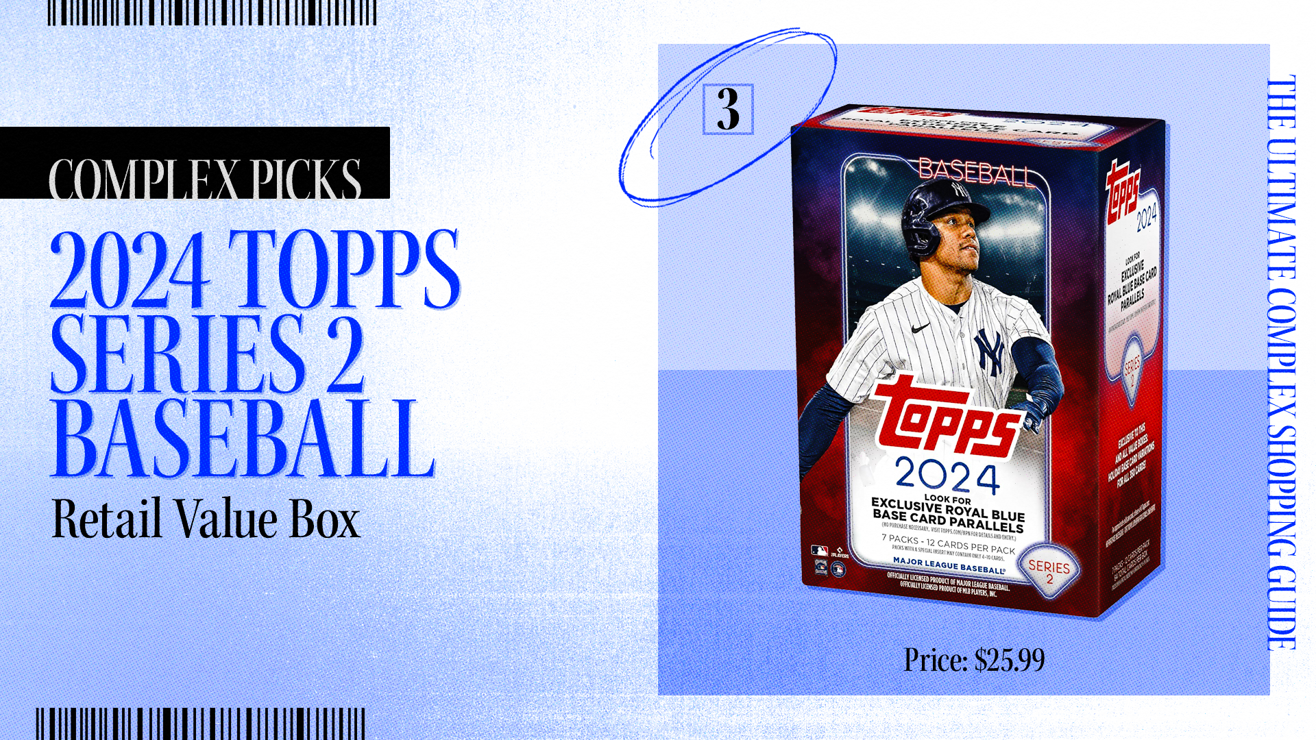 Complex Picks highlights the &quot;2024 Topps Series 2 Baseball Retail Value Box,&quot; priced at $25.99, featured in The Ultimate Complex Shopping Guide