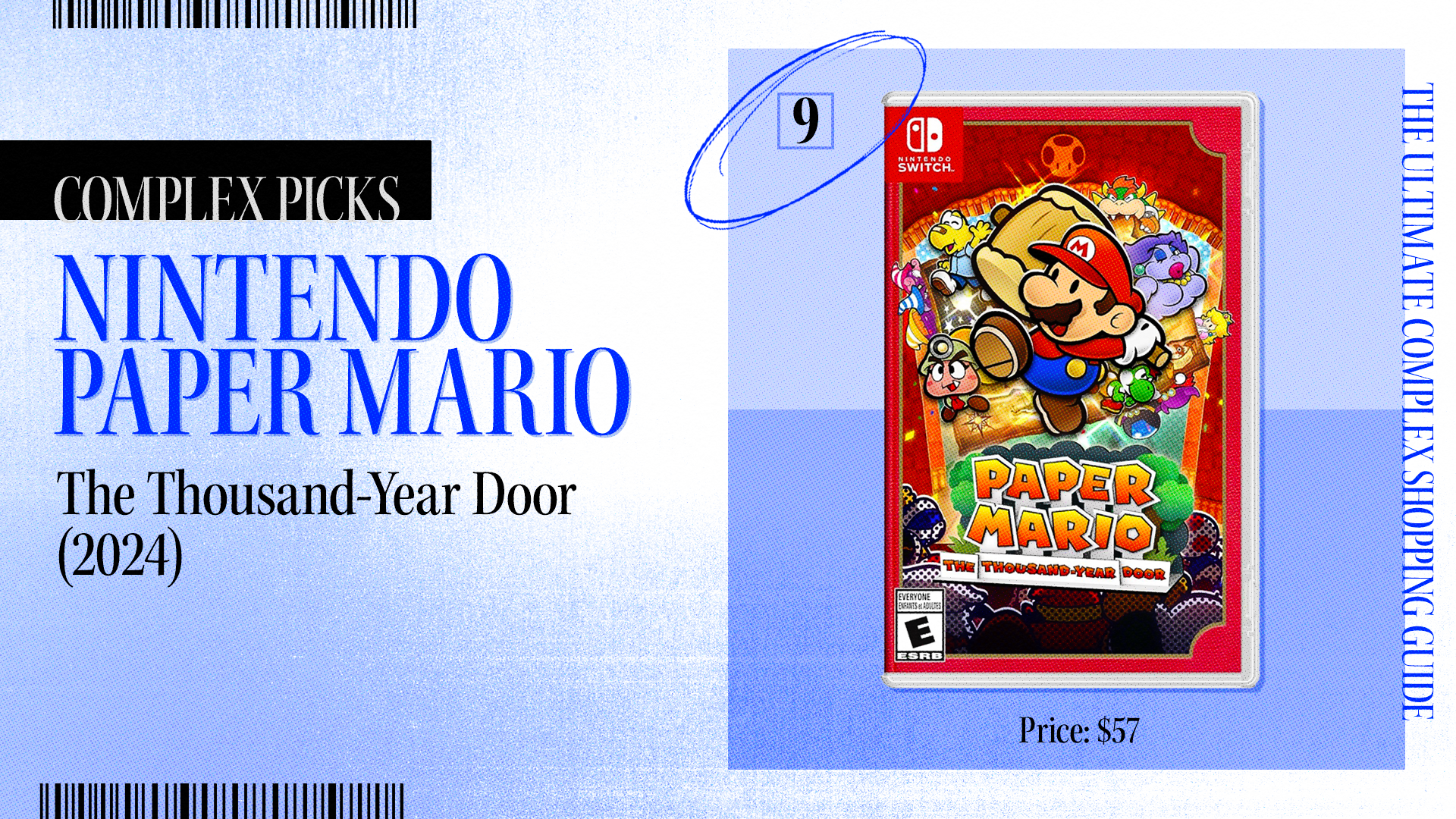 Nintendo Paper Mario: The Thousand-Year Door (2024) for Nintendo Switch is featured as Complex&#x27;s Pick in their Ultimate Complex Shopping Guide, priced at $57