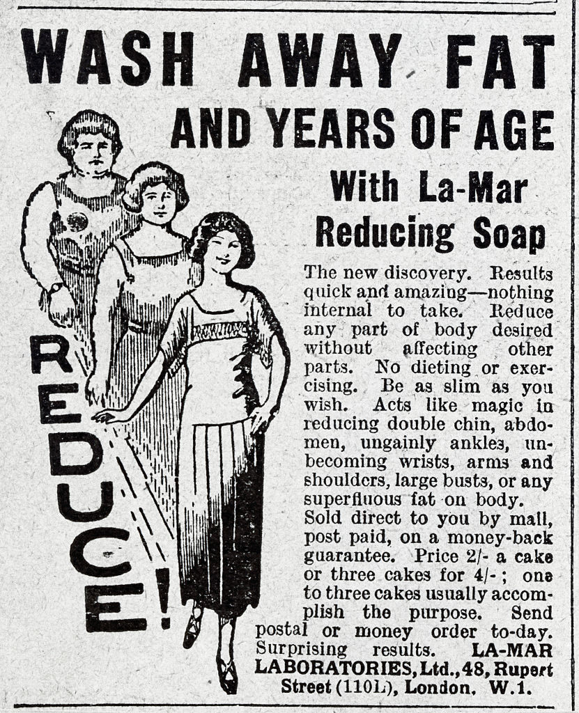 Vintage for La-Mar Reducing Soap, promoting fat and age reduction with non-internal, external application, boasting quick and surprising results