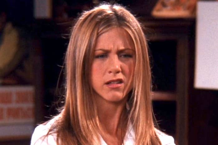 Rachel from Friends contorting her face in confusion