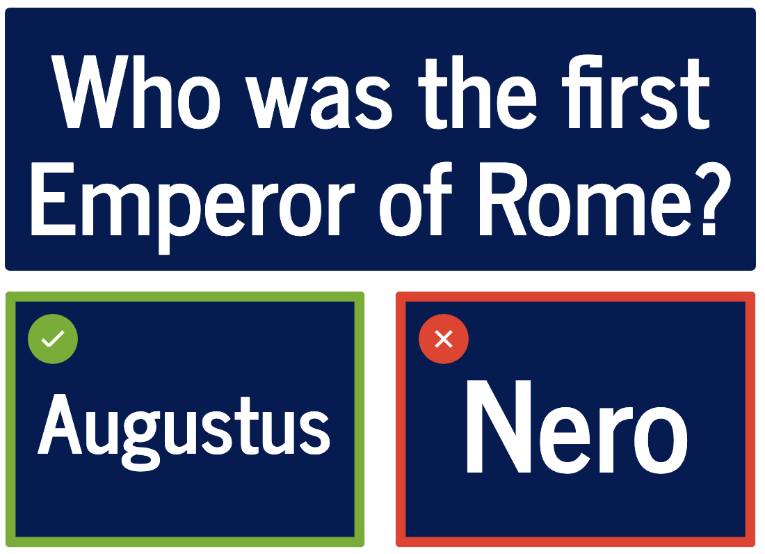 A screenshot of the question Who was the first emperor of Rome with Nero incorrectly selected as the answer