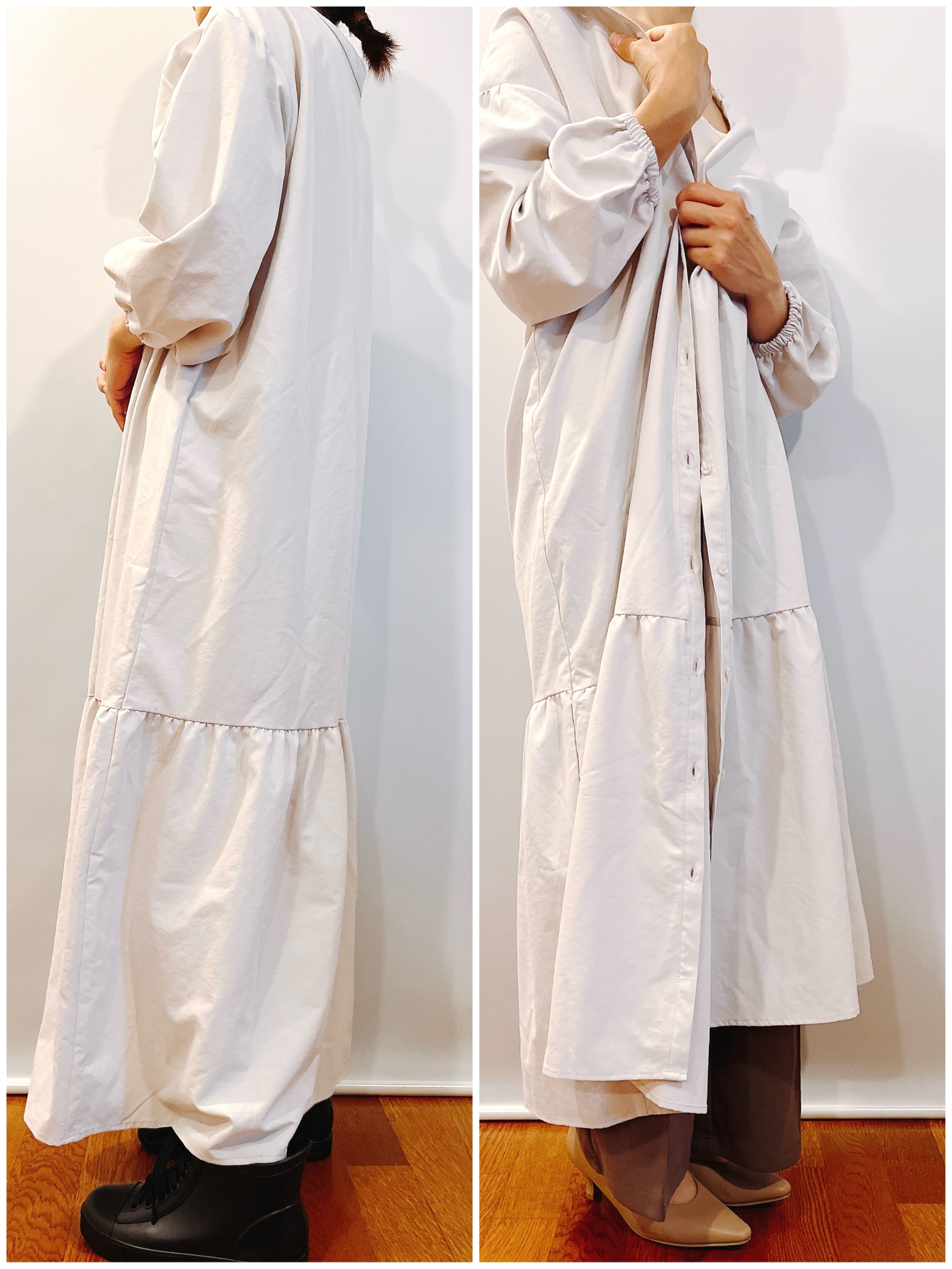 しまむらのおすすめファッションアイテム「ワッシャーティアードワンピ」のコーディネート