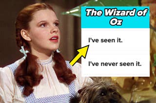 Dorothy from The Wizard of Oz, played by Judy Garland, looking surprised. Next to her is a poll with options: 