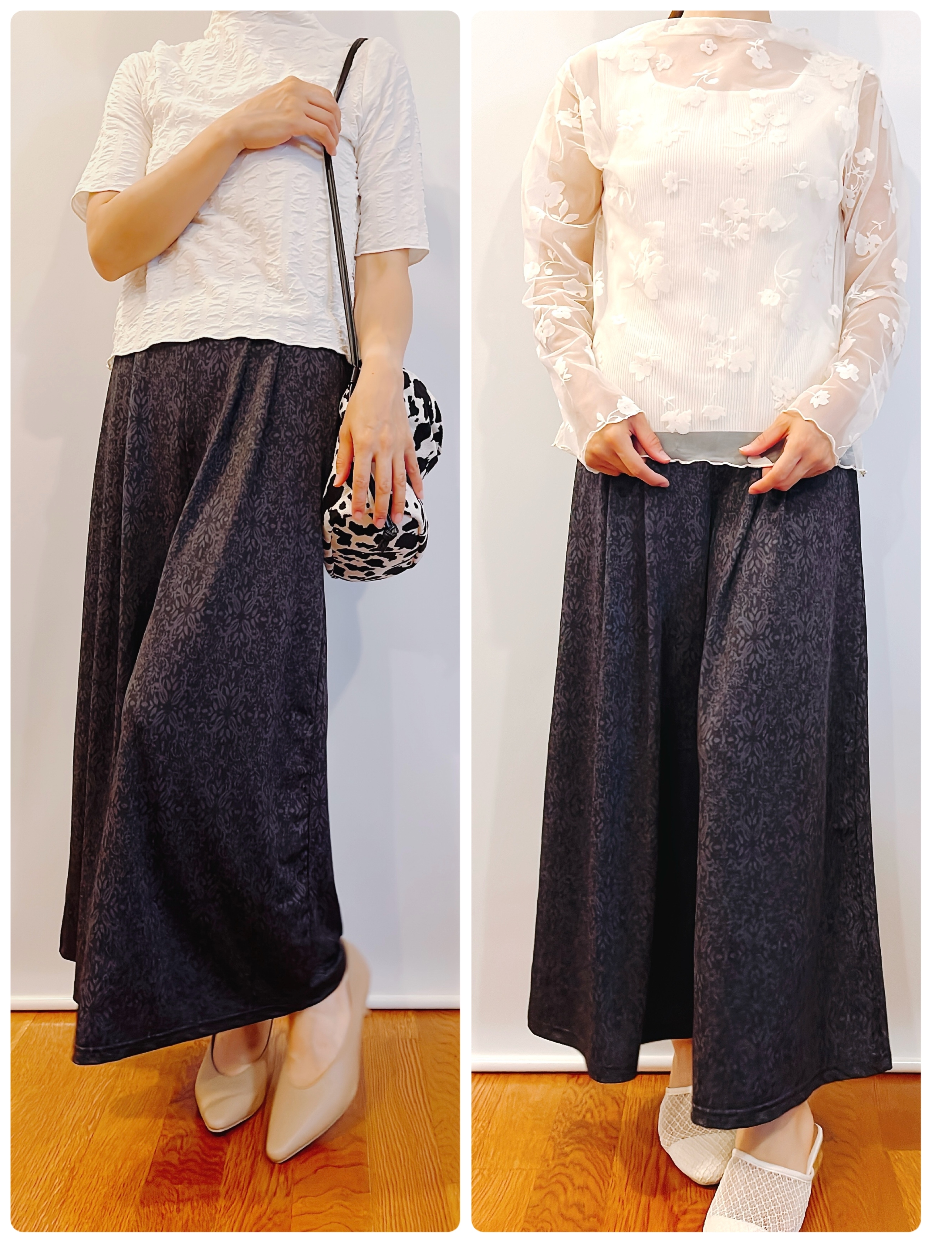 しまむらのおすすめファッションアイテム「ダマスクガラワイドPT」