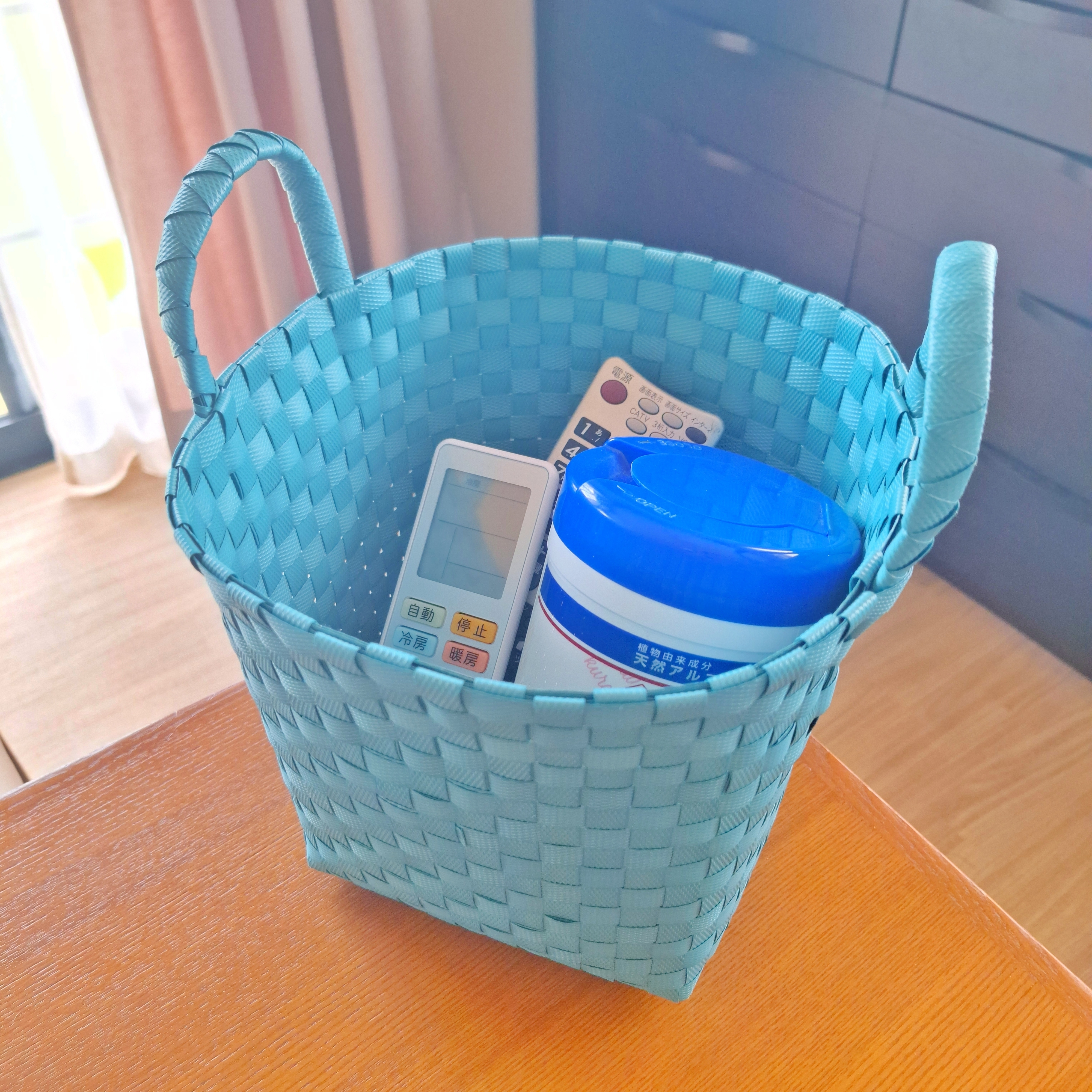 無印良品のおすすめ収納グッズ「ポリプロピレン 梱包用バンド 手編みバスケット 小 ブルー」