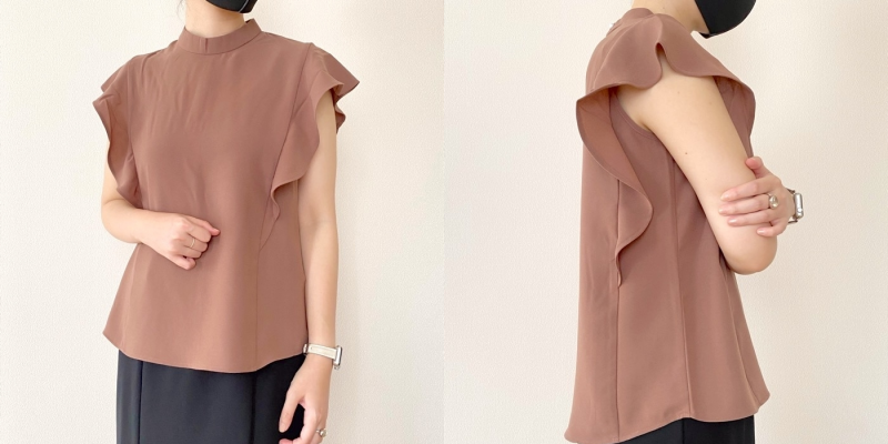 GU（ジーユー）のおすすめファッションアイテム「ラッフルスタンドカラーブラウス（半袖）Z+E」