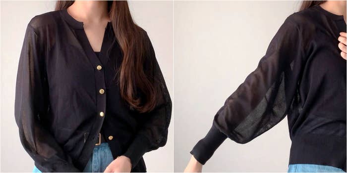 しまむらのおすすめファッションアイテム「EIキーネックシアーCD」