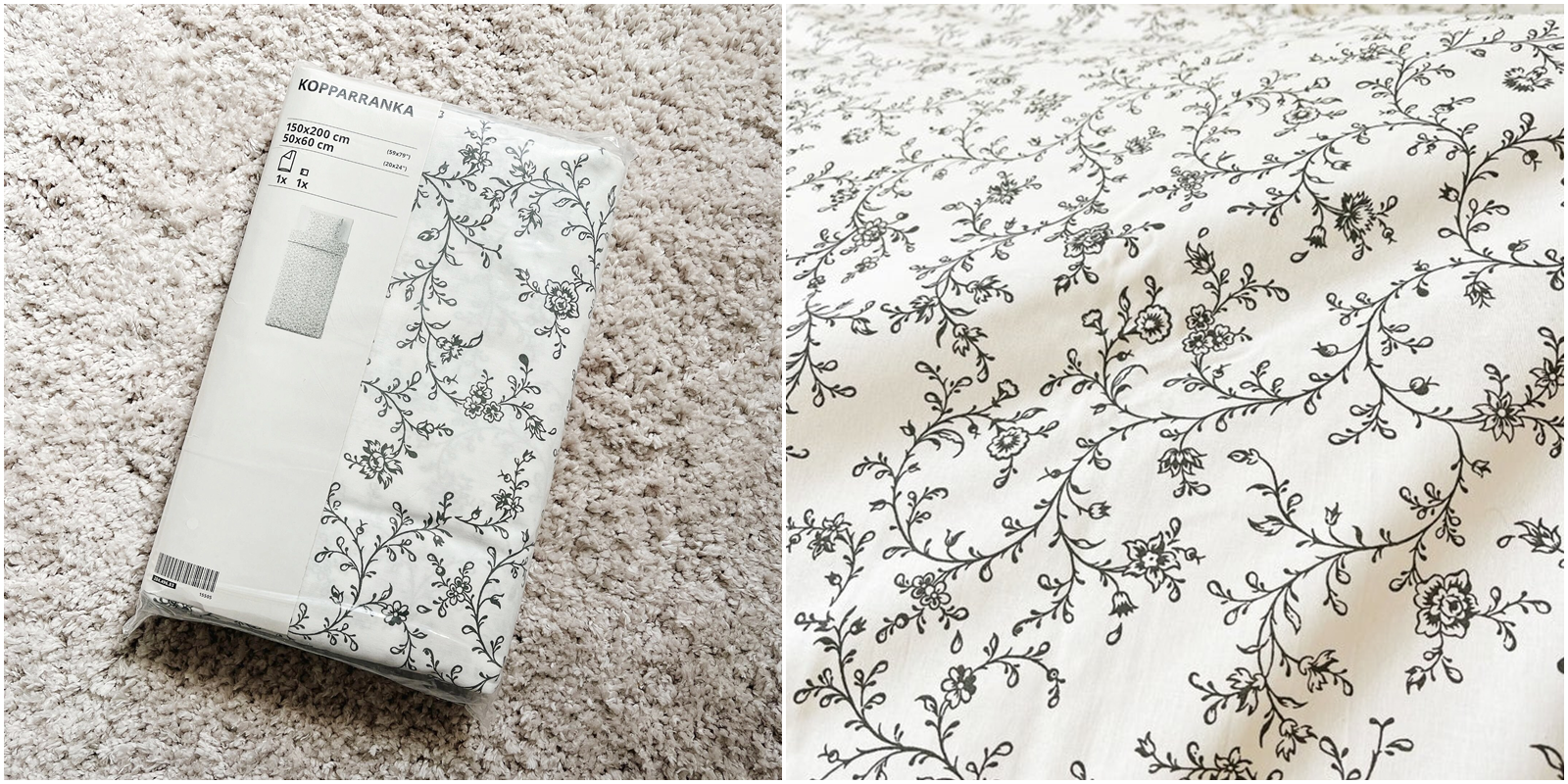 IKEA（イケア）のオススメの寝具「KOPPARRANKA コッパランカ 掛け布団カバー＆枕カバー, ホワイト/ダークグレー」