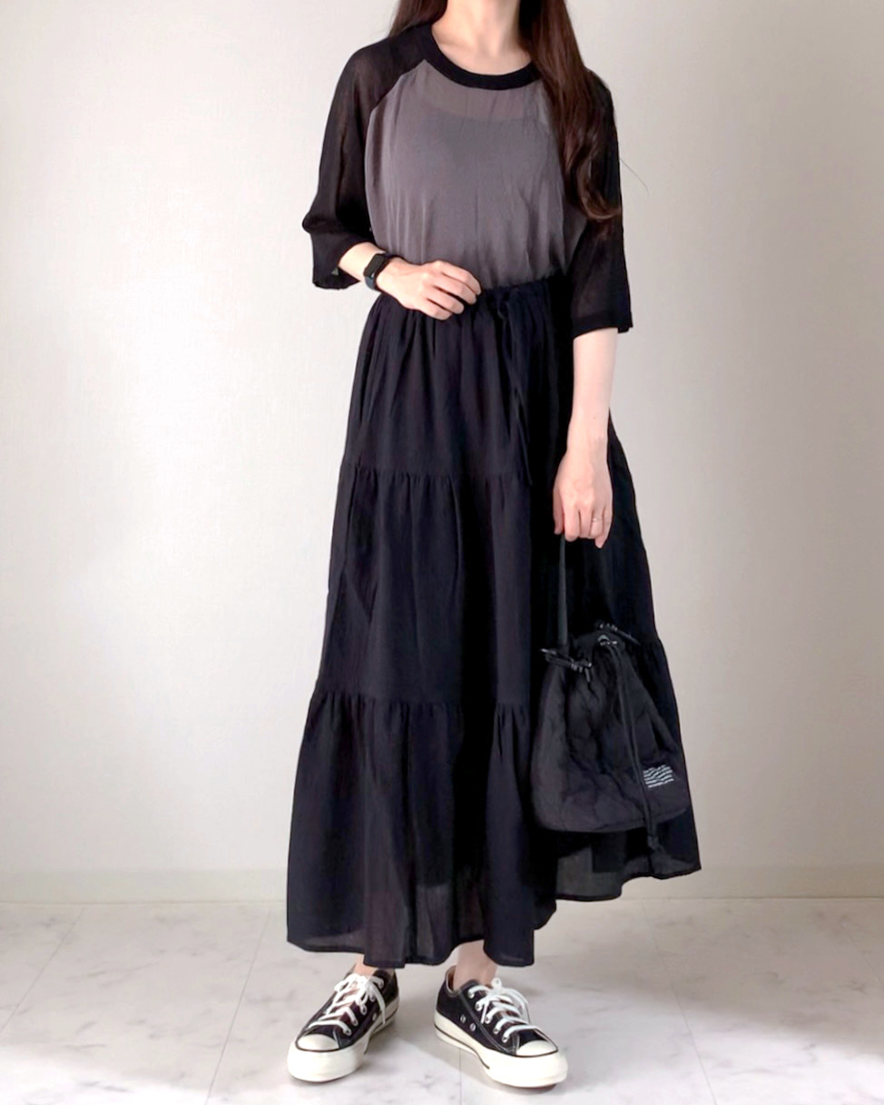 GU(ジーユー)のおすすめスカート「ティアードロングスカートQ+E」