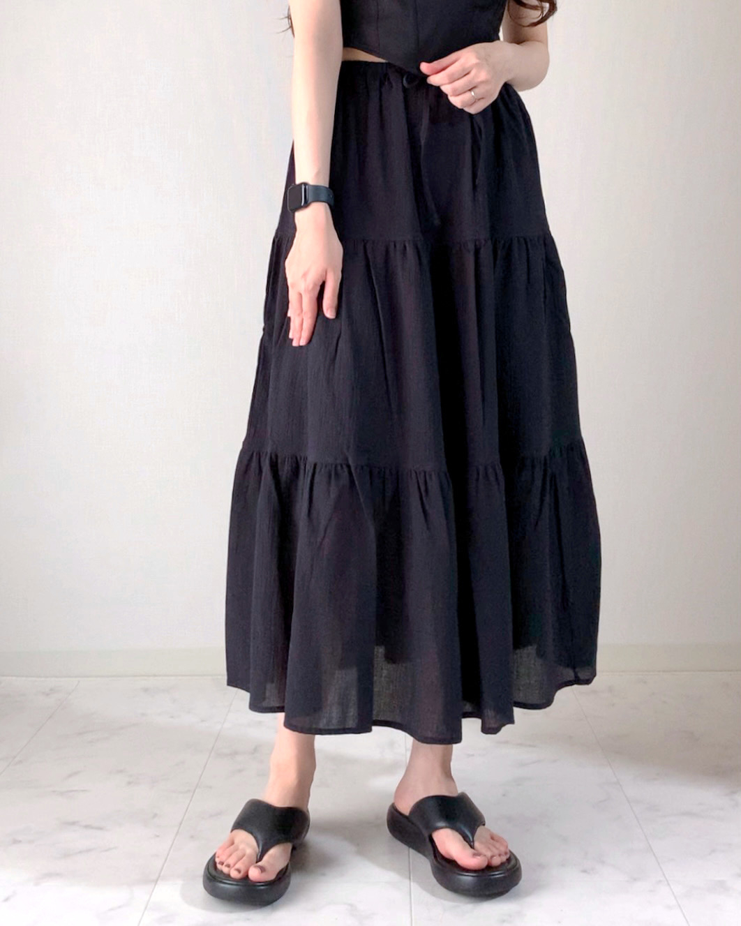 GU(ジーユー)のおすすめスカート「ティアードロングスカートQ+E」