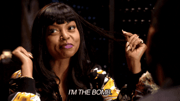 Taraji P Henson, smiling, points to herself and says, &quot;I'M THE BOMB&quot;
