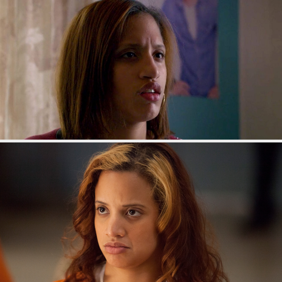 Top image: Dasany Kristal Gonzalez from "Orange Is the New Black" looking serious. Bottom image: Dascha Polanco from "Orange Is the New Black" looking determined