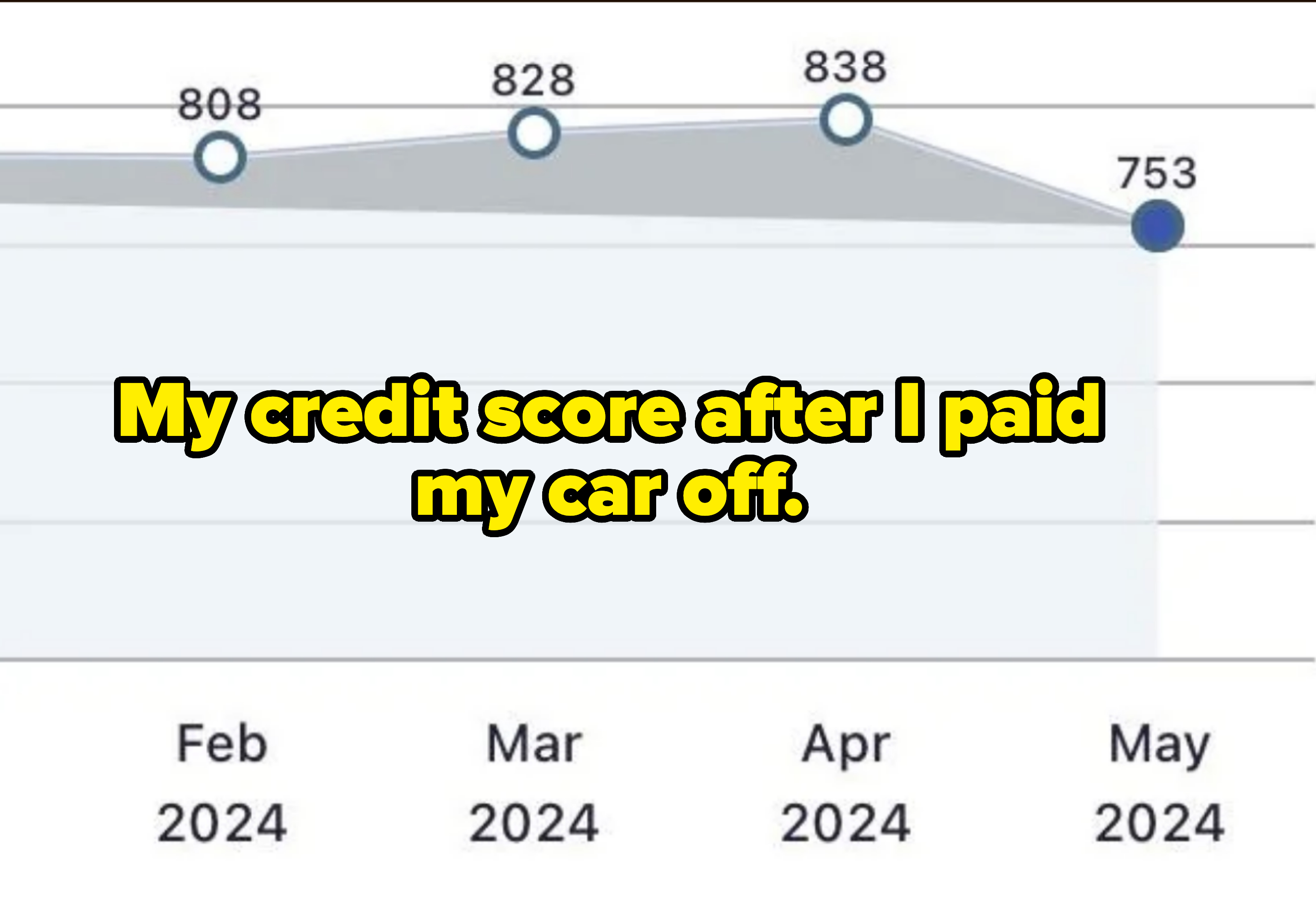Line graph showing data from February 2024 to May 2024, with values: 808, 828, 838, and 753. May 2024 shows a significant drop