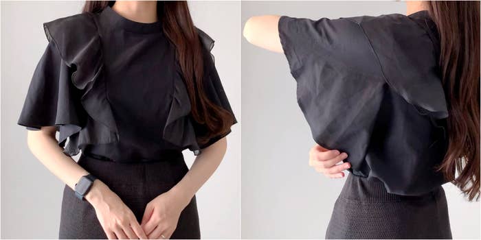しまむらのおすすめファッションアイテム「HKフリルスタンドカラーBL」