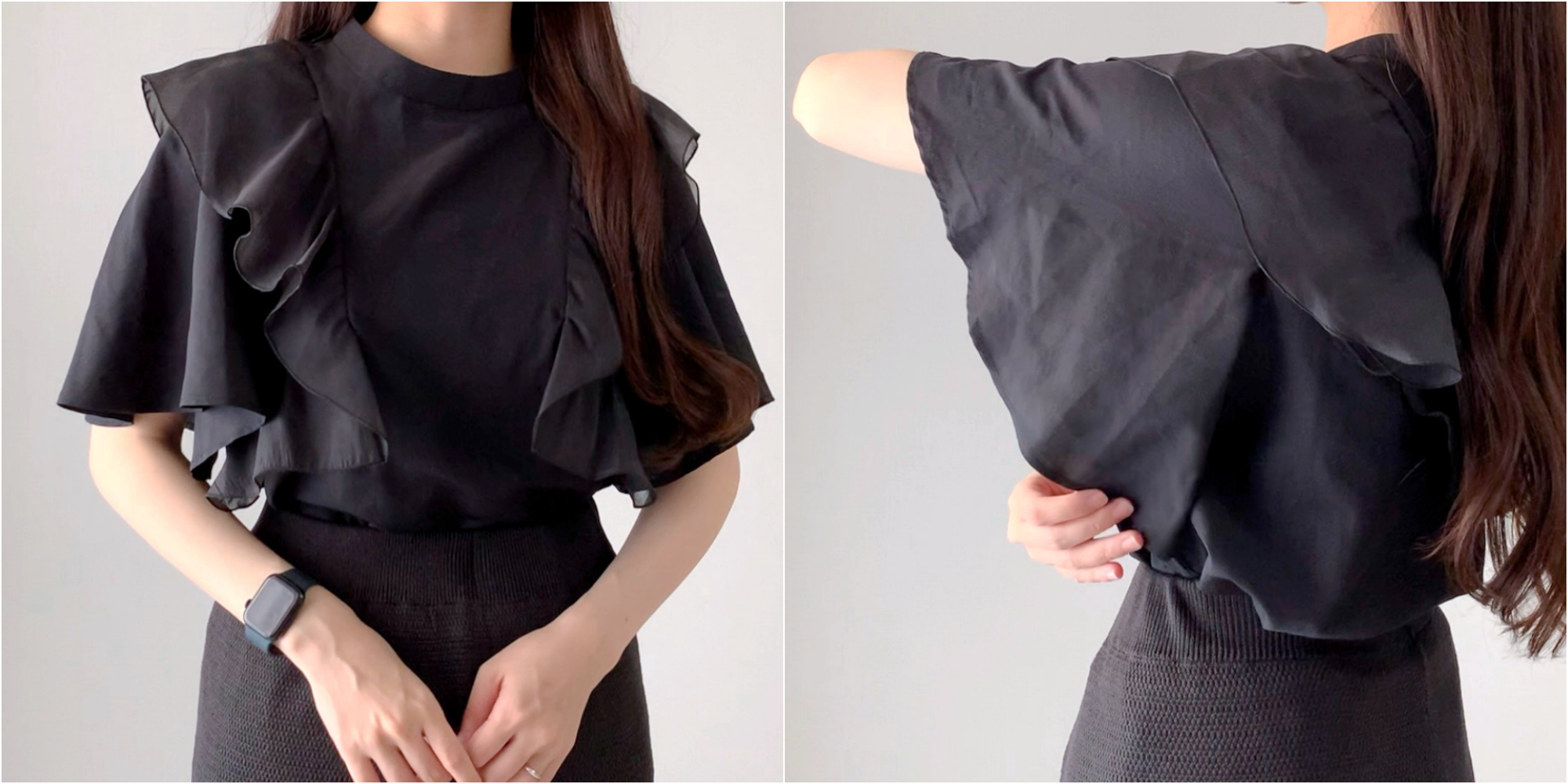 しまむらのおすすめファッションアイテム「HKフリルスタンドカラーBL」