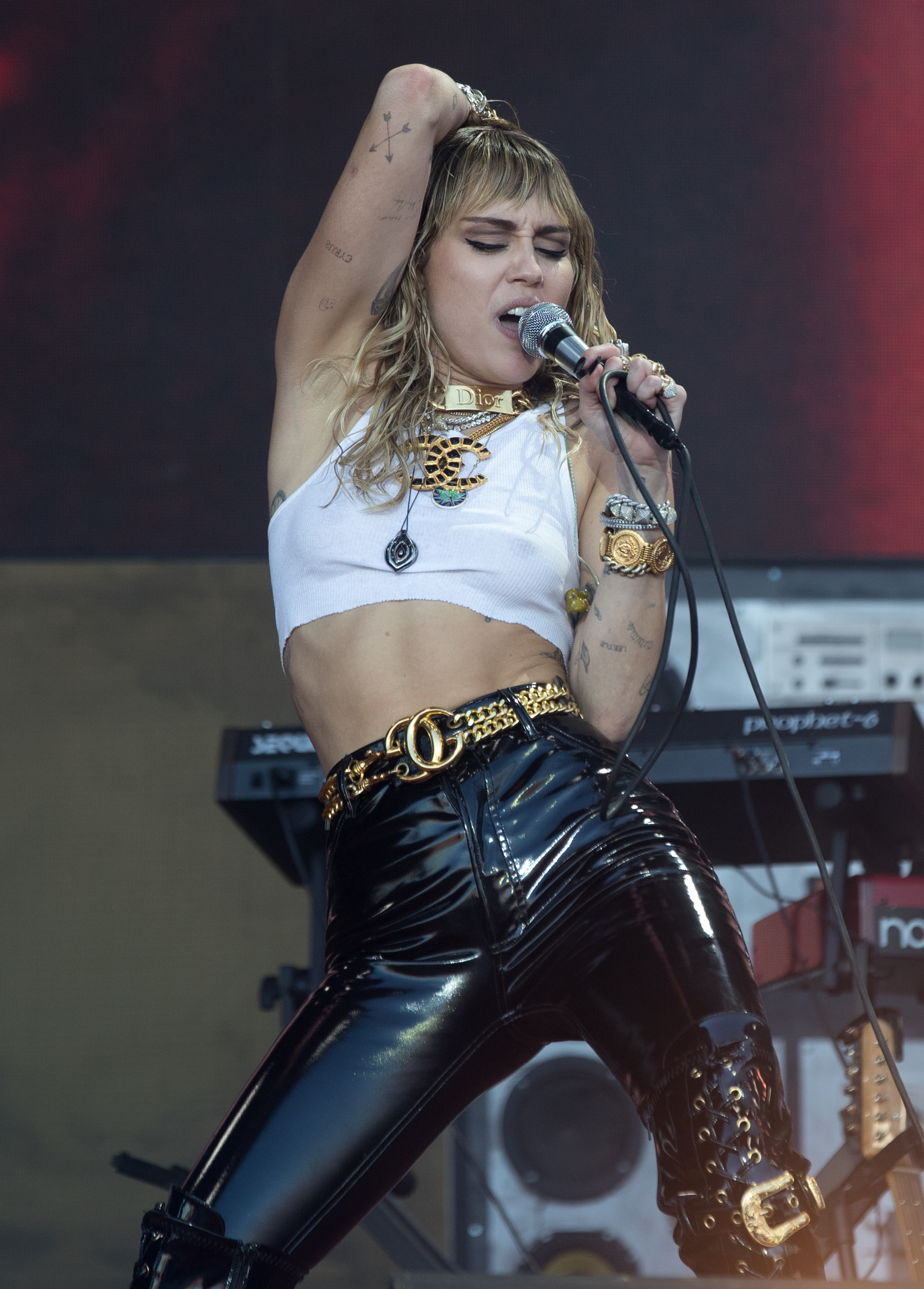 Closeup of Miley Cyrus onstage