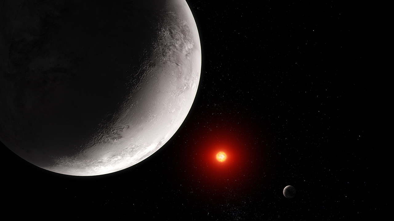 主星トラピスト1とその惑星トラピスト1cの想像図