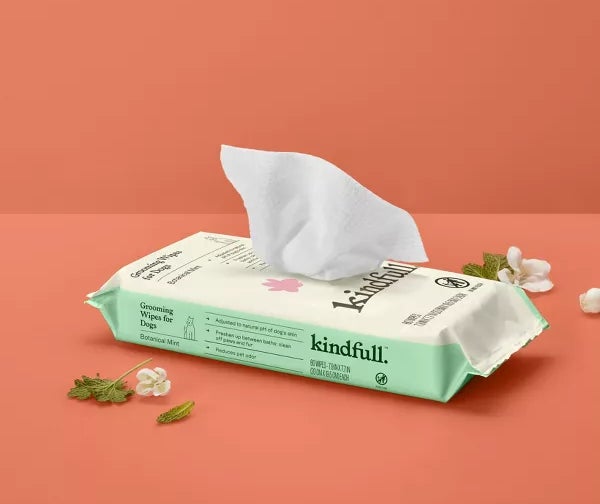 Kindfull Grooming Wipes for Dogs, shown in its package