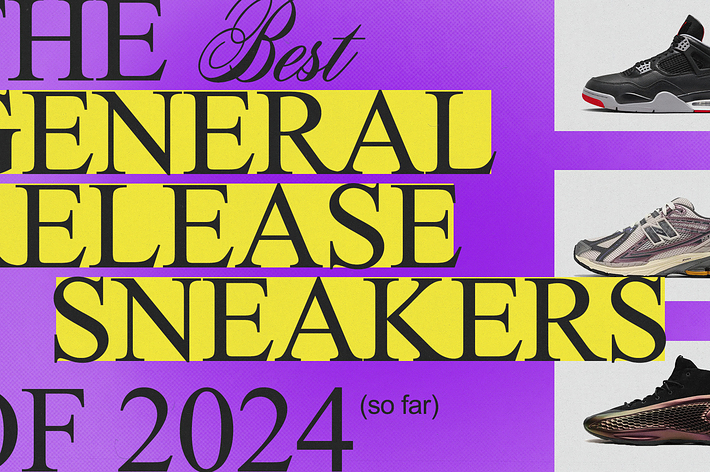 Text: "The Best General Release Sneakers of 2024 (so far)" with images of three sneakers. 

