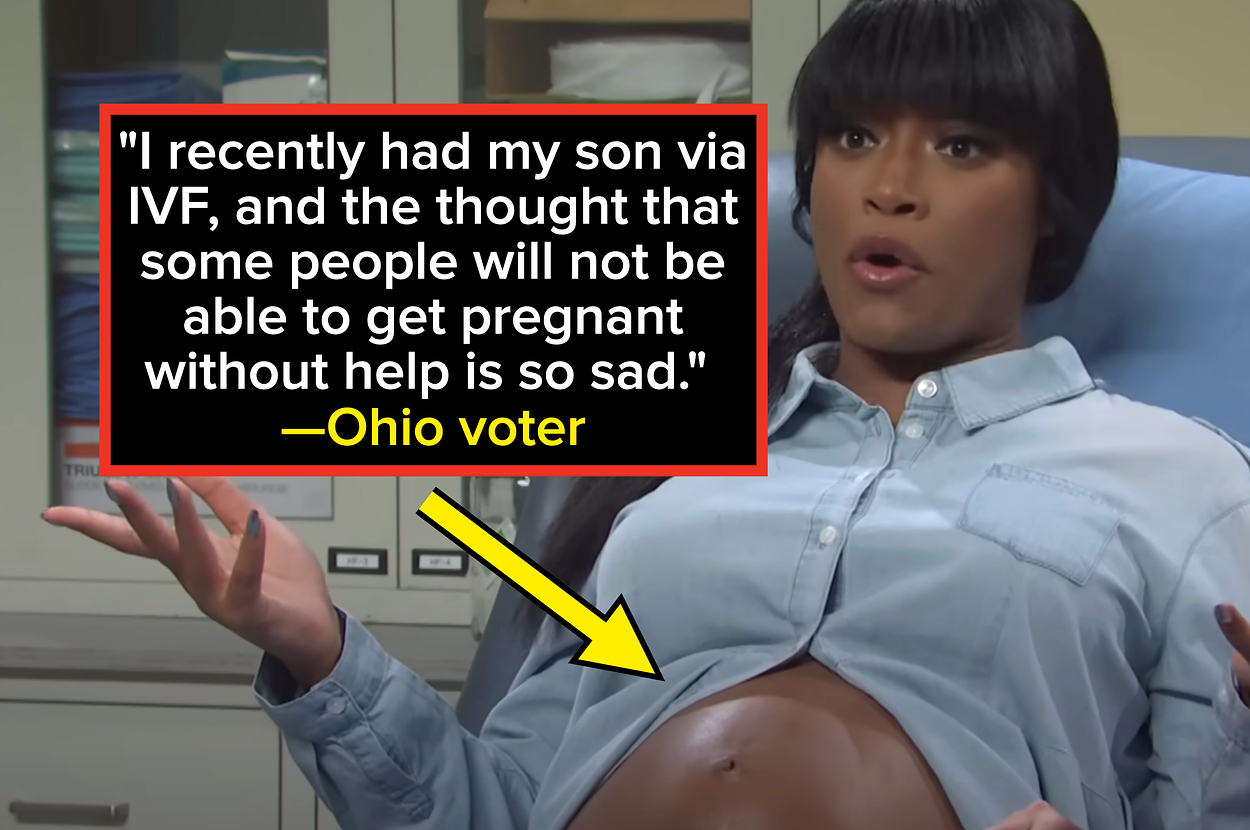 Keke Palmer discussing reproductive rights and gender-affirming care, referencing her recent IVF journey, with a partial view of her baby bump